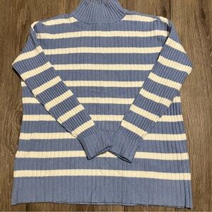 LOFT Women’s Periwinkle Blue & White Striped Turtleneck Sweater Size XS